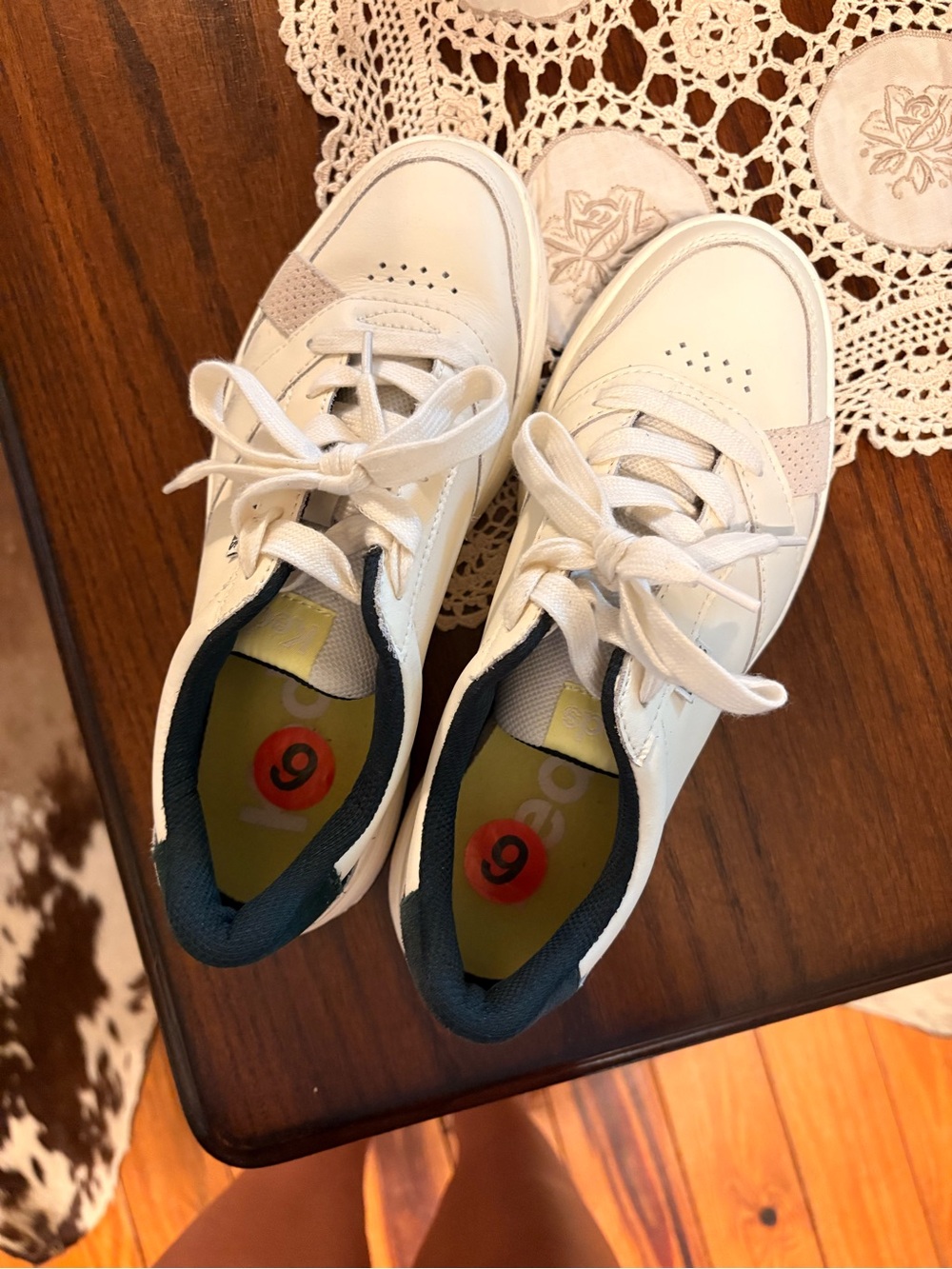 White Women's Lace-Up Sneakers with Navy Trim